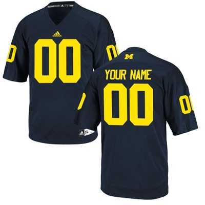 Mens Michigan Wolverines Customized Replica Football Jersey -2015 Navy Blue